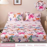 Bedding Fitted Sheet Colorful Butterfly Pattern Polyester Twill Brushed Lightweight Dust-proof Mattress Cover 25cm Deep Pocket