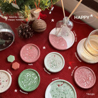 [ Tilengle ] ถาดปูน Happy holiday (ถาดปูนวงกลม) - Terrazzo coaster/tray, ที่รองแก้ว ขนาดเส้นผ่านศูนย์กลาง 7cm. และ 11cm.