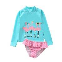 Long sleeves Girls swimsuit 2 10Y Girls Tankini set Ins Unicorn Girls Rash Guard Two pieces Children Flamingo Swimwear-SW344