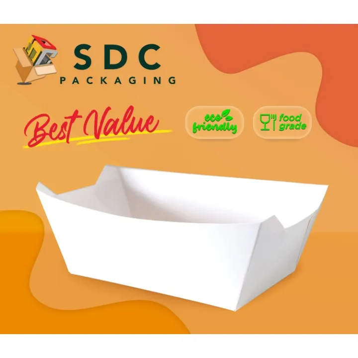 Paper Food Tray Packaging 100 pcs per pack SUPER BUDGET WHITE PAPER Non