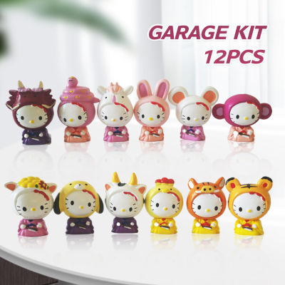 Cartoon Chinese Zodiac X Hello Kitty Figures Lovely Educational Animals Model Toy for Living Room Desktop Decoration