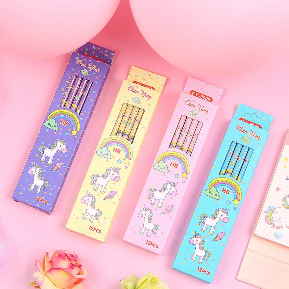 12Pcs/Set Cute Kawaii Cartoon Unicorn Pencil HB Sketch Items Drawing  Stationery Student School Office Supplies for Kids Gift