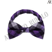 ANGELINO RUFOLO Bow Tie ผ้าไหมทอผสมคอตตอนคุณภาพเยี่ยม โบว์หูกระต่ายผู้ชาย ดีไซน์ Tartan สีม่วงเข้ม/สีแดงเข้ม/สีเขียวเข้ม