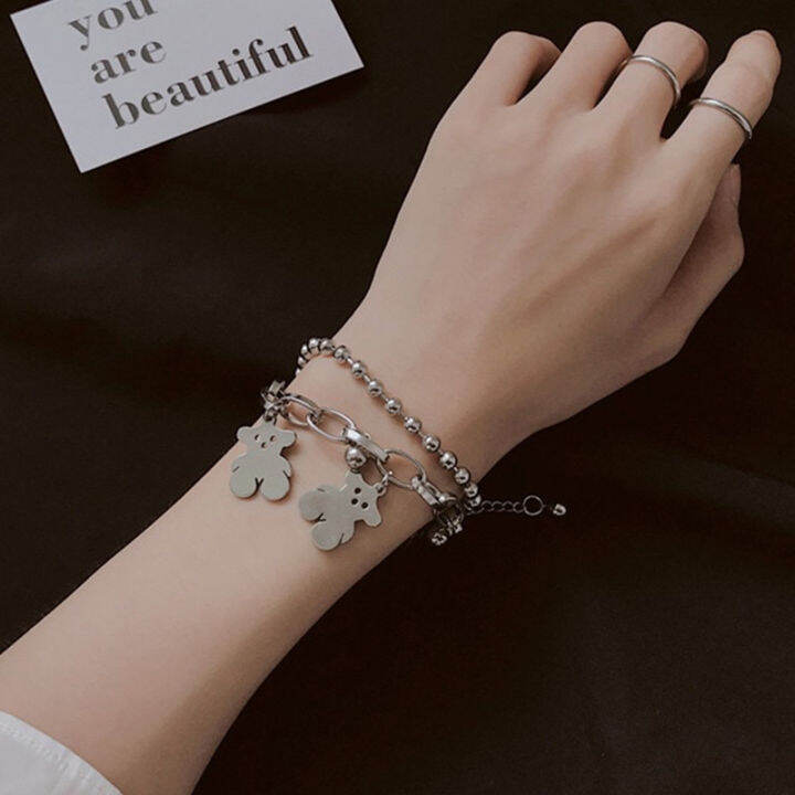 พร้อมส่ง-สร้อยข้อมือแฟชั่นโซ่คู่-ลายน้องหมี-2-ตัวสุดคิ้วท์