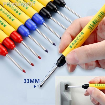 33mm Long Nib Markers Pen Waterproof Oily Permanent Bathroom Woodworking Long Head Marker Pens Red/Black/Blue Ink Deep Hole Pens