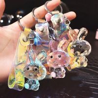 Korean Edition Dazzle Color Crystal Rabbit Key Ring Rabbit Doll Pendant Car Keychain Ring Girls Small Gifts Wholesale Key Chains