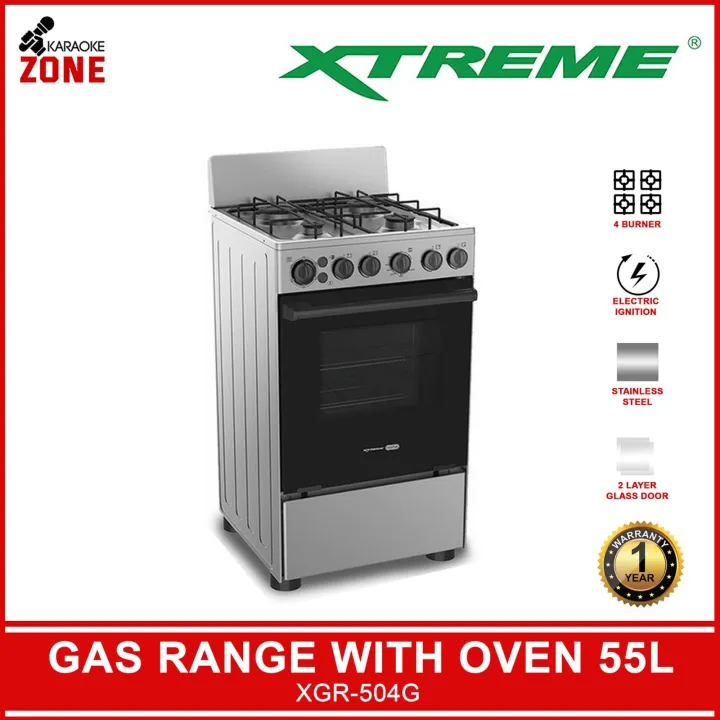 XTREME HOME 50cm Gas Range 4 Burner 55L Oven Free Standing Stainless