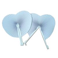 【YF】 Blank White Heart Shape Round Folding Handheld Paper Hand Fans with Plastic Handles Painting Birthday Wedding Party Decor