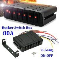 6 Gang On/Off Rocker Switch Box with LED Light,12-24V 80A Switch Panel for Automotive Vehicle Boat Marine SUV