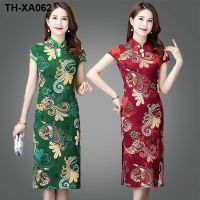 ชุดแม่ฤดูร้อนระดับไฮเอนด์สไตล์เกาหลี cheongsam กระโปรงผู้หญิงวัยกลางคนหลวมขนาดใหญ่สไตล์ต่างประเทศย้อนยุคกระโปรงแขนสั้น