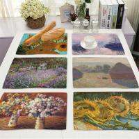 Van Gogh Monet Placemat ภาพวาดสีน้ำมันที่มีชื่อเสียงตกแต่งห้องครัวผ้าฝ้ายลินินโต๊ะรับประทานอาหาร Coaster Pad ชามถ้วยกาแฟ Mats Tablecloth