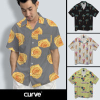 Curve SET64 เสื้อฮาวายผ้าไหมสเปนนิ่มมาก สีสันสดใส ลายแพทเทริน Unisex มีไซส์ให้เลือก S / M / L / XL / 2XL