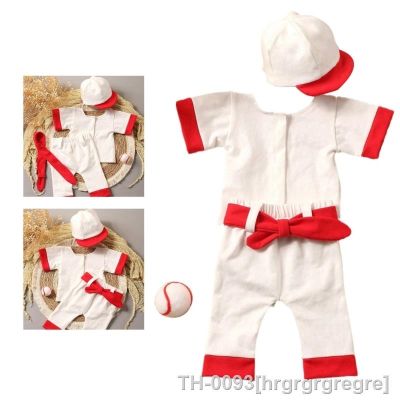 ✣▥ hrgrgrgregre Adereços para fotografia de bebês Uniforme beisebol Chapéu e camiseta Roupa fotos Recém-nascidos Roupas Moda