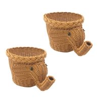 2X Handmade Bamboo Elephant Wicker Picnic Basket Food Bread Camping Picnic Basket Bamboo Fruit Storage Basket