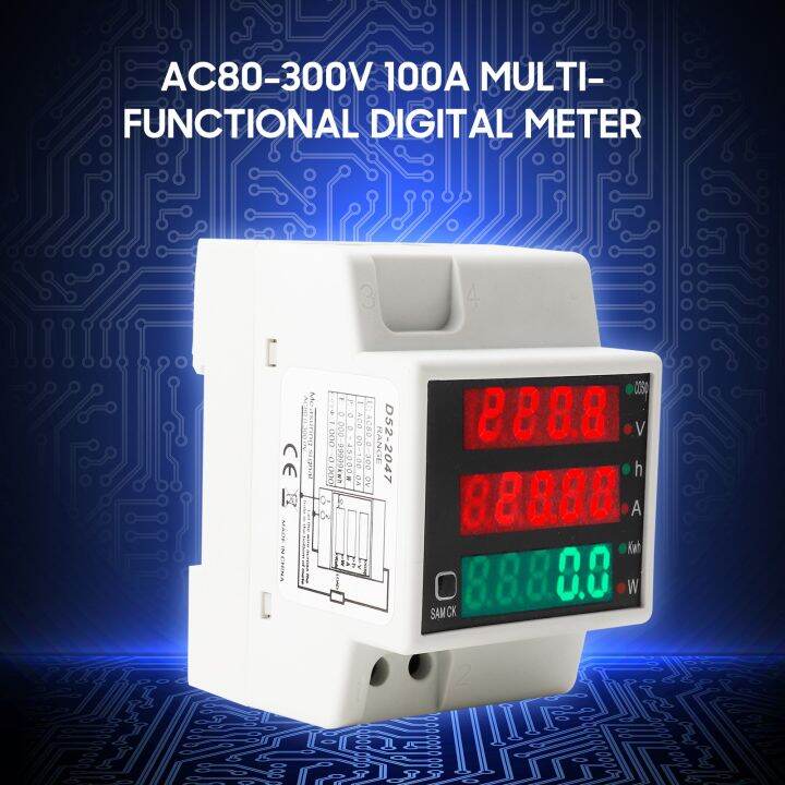 AC80300V 100A Digital Energy Meter DIN Multimeter Electric Power Meter