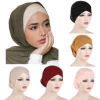 【YF】 Multicolor Forehead Crossed Hijab Underscarf Cap Muslim Head Wrap Hat Fashion Woman Turban Solid Color Inner Caps