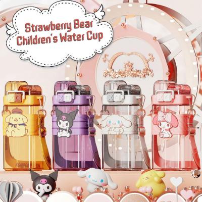 Strawberry Bear Childrens Water Cup Summer High Beauty Red Cute Net Straw Portable Student Cup Plastic Cup C7D1