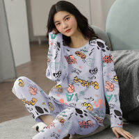 2pcs Long-sleeved Pijamas Women Spring Autumn Womens Polyester Pajamas Cartoon Print Pjamas for Women Plus Size M-5XL