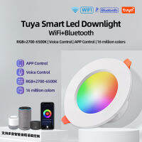 ไฟดาวน์ไลท์ LED WiFi TUYA โคมไฟบลูทูธจุดหรี่แสงอัจฉริยะสำหรับชีวิต10W RGB เปลี่ยนอบอุ่นเย็นดาวน์ไลท์