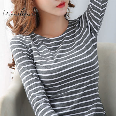 Basic Striped T-shirt Women Plus Size S-5XL Multi Colors Casual Cotton Stretchy Long Sleeve Tops Tee Spring Autumn T01301B