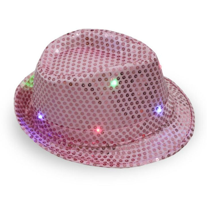 hotchildren-ผู้ใหญ่บริษัทโกลว์-led-แฟลชเลื่อมแจ๊สหมวก-light-up-fedora-หมวกหมวกนีออนพรรควันเกิดเครื่องแต่งกายเทศกาลแต่งงานฮาโลวีน