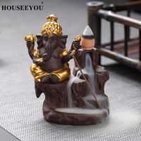 HOUSEEYOU Ganesha Waterfall Backflow Incense Burner Aromatherapy Furnace Elephant Incense Holder Censer Smell Aromatic Zen Decor