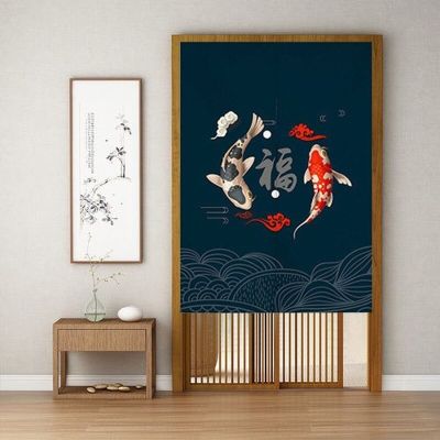 Fashion 2023 Tirai doors separate Japanese curtain hanged kitchen party with print Koi China curtain short curtain hang bedroom restaurant curtain decoration door in
