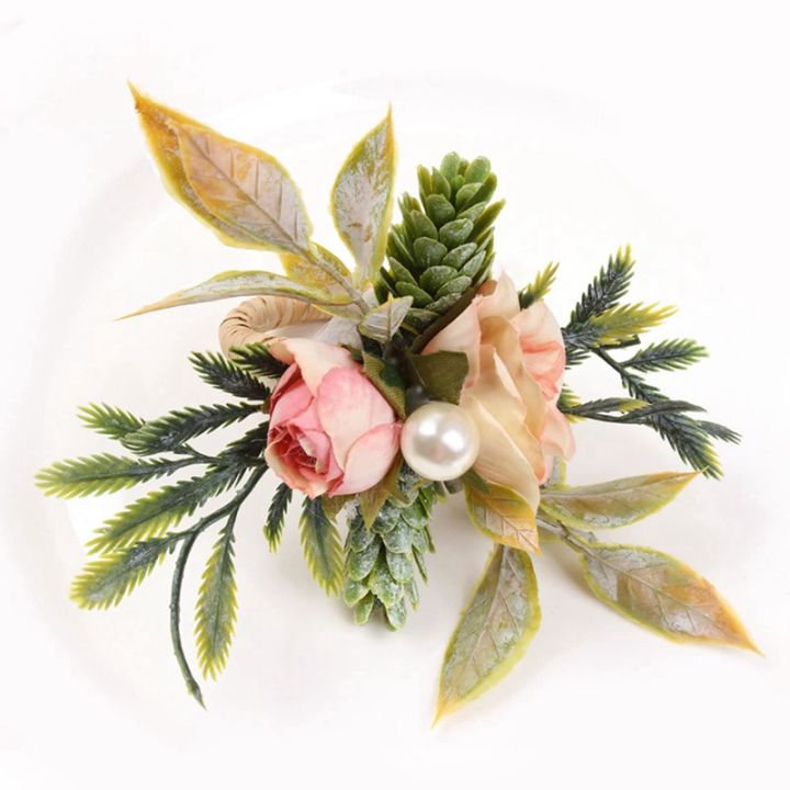 double-rose-napkin-rings-set-of-4-pink-flower-napkin-rings-with-berries-and-green-leaves-handmade-napkin-ring-holders
