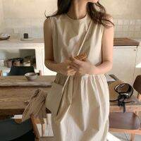 ✹▲☊ 51795 Summer Loose Round Neck Pleated Sleeveless Dress