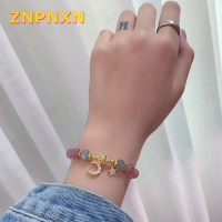 ZNPNXN สร้อยข้อมือสีชมพูสวยงามสำหรับผู้หญิงสร้อยข้อมือดวงจันทร์ดาวน่ารักสร้อยข้อมือลูกปัดโซ่โลหะของขวัญแฟนสาวสาว