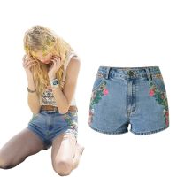 【hot】 New Boho Jean Shorts Denim Embroidery Floral Waist Feminino Cotton Short Pantalon Corto