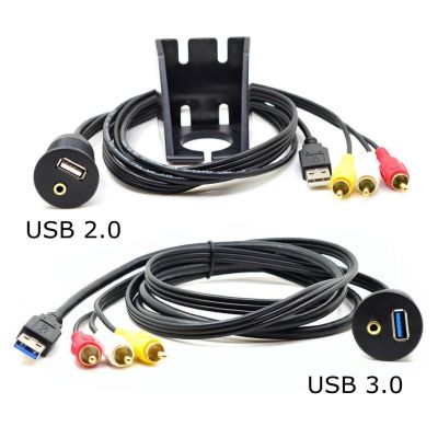 USB 3.0 / USB 2.0 Laki-laki Ke USB 3.0 / USB2.0 3.5Mm Perempuan AUX RCA Mount Flush Kabel Ekstensi untuk Mobil Perahu Motor Dasbor