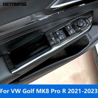 สำหรับ VW Volkswagen MK8กอล์ฟ Pro R 2021 2022 2023คาร์บอนไฟเบอร์ด้านในกรอบที่พักแขนสวิตช์ยกหน้าต่างอุปกรณ์เสริมฝาครอบตกแต่งรถยนต์