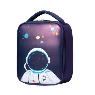 【2023】Picnic Wear Resistant For Kids Reusable PU Leather Thermal Insulation Lunch Bag Cartoon Zipper Closure Astronaut School Student