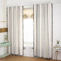 Geometric Striped Tassel Windows Drapes Bohemian Style Curtains Home Decor Semi-Blackout Cotton Linen Blend Flat Window TJ2392-1