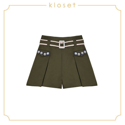 Kloset Belted Short With Detail At Pockets (SH18-P001)เสื้อผ้าผู้หญิง เสื้อผ้าแฟชั่น กางเกงแฟชั่น กางเกงขาสั้น