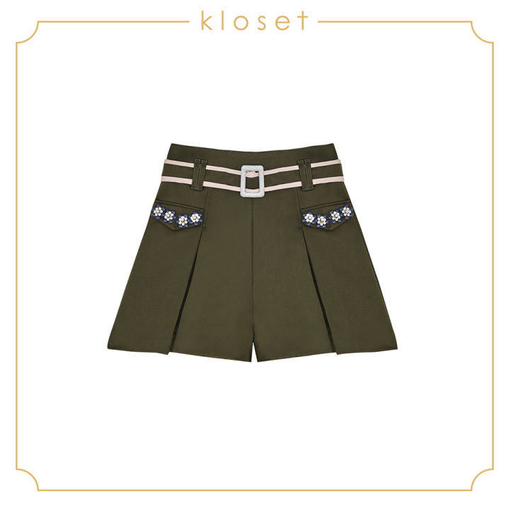 kloset-belted-short-with-detail-at-pockets-sh18-p001-เสื้อผ้าผู้หญิง-เสื้อผ้าแฟชั่น-กางเกงแฟชั่น-กางเกงขาสั้น
