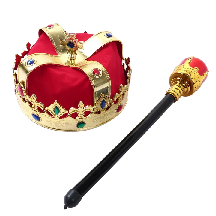2Pcs King Crown Hat Scepter Cosplay Props Children Masquerade Costume
