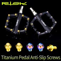 RISK 8pcs M4 Bicycle Pedal Hexagon Anti Slip Titanium Bolts Nail Anti skid Ultra light Ti Screws Bike Spikes Parts Optional Tool