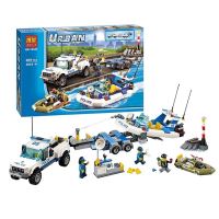 Compatible with Lego Lego City Police Patrol Car Speed ​​Boat Trailer 60045 Boy Assembled Building Block Toy 10421