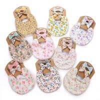 【CC】 New Toddler Baby Saliva Linen-Cotton Printed Double-Sided Bib Headband Set