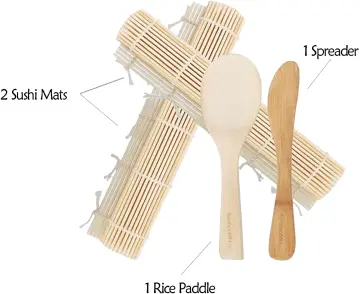 JapanBargain 3664, Sushi Making Kit Bamboo Roller Rolling Mat and Rice  Paddle Scoop Set