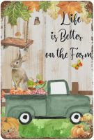 Funny Retro Vintage Metal Tin Sign 24"x18" Life is Better on The Farm Rabbit Sign Bar Pub Club Cafe Restaurant Kitchen Outdoor Indoor Wall Decor Novelty Gifts, Autumn Fall Decoration