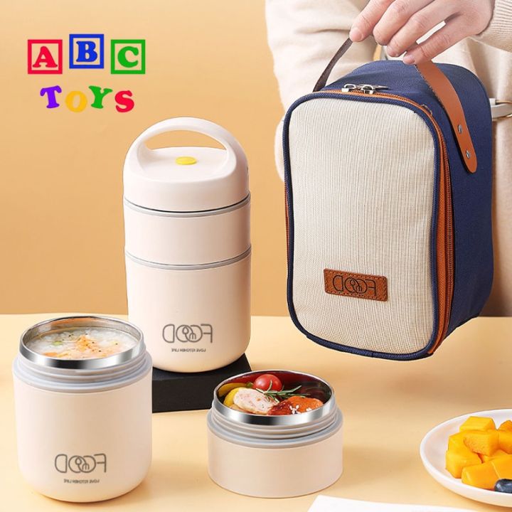 Stainless Steel Vacuum Thermal Lunch Box Insulated Lunch Bag Warmer Soup  Cup