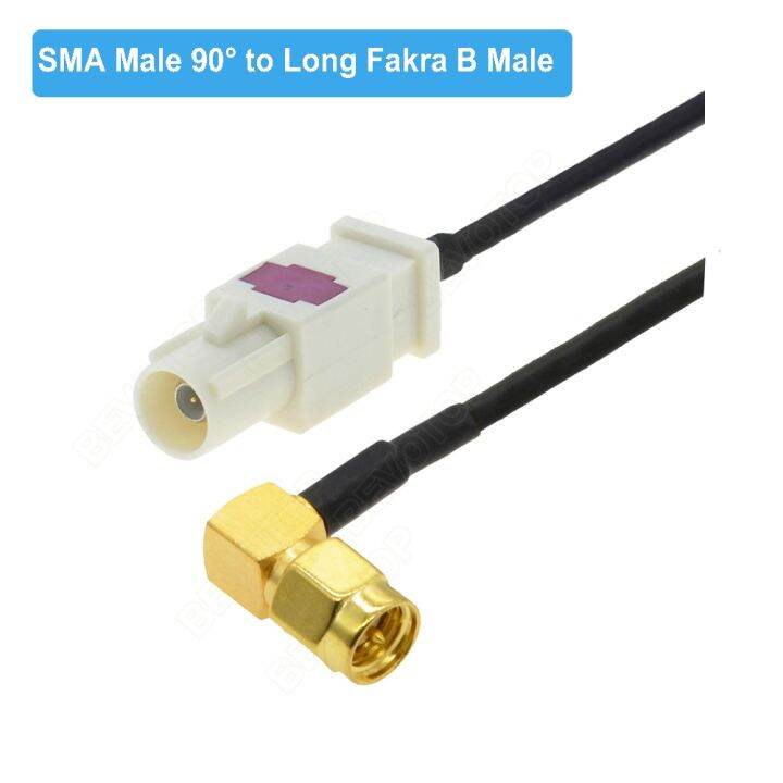 elbow-right-angle-sma-male-to-fakra-b-male-female-white-ral-9001-connector-rg174-cable-radio-antenna-extension-cord-rf-pigtail