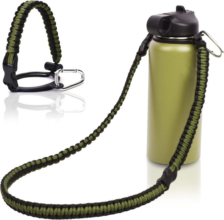 Paracord Handle - Fits Wide Mouth Bottles 12oz to 64oz - Durable Carrier,  Paracord Carrier Strap Cord with Safety Ring,Compass and Carabiner - Ideal  Water Bottle Handle Strap LvBai 