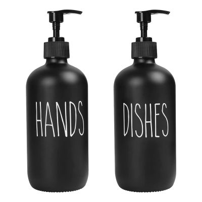 Soap Dispenser Set 2 Pack,Contains Dish Soap Dispenser and 16 Oz Glass Soap Dispenser with Pump