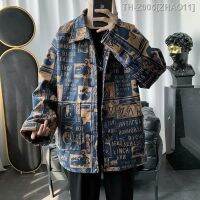 ? เสื้อเชิ้ตลำลอง American Mens Jacket Japanese Lapel Wool Retro Print Loose Versatile Student Trendy Brand Coat