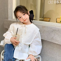 2 Colors Spring Cute Children Girl‘s Blouse Big Turndown Collar Shirts Casual Kid‘s Todder Cotton Shirt Blouses Tops 10T