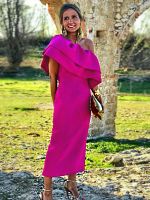 Off Shoulder Dresses Fuchsia Women Sleevless Sexy Bodycon Midi Dress Evening Cocktail Party Outfits for Ladies Summer Gowns 4XL